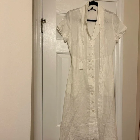 Quince White Linen Midi Dress with Belt Size XS Perfect for Summer - Picture 4 of 5